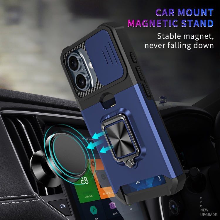 For iPhone 16 Camera Shield Card Slot PC+TPU Phone Case(Silver) - iPhone 16 Cases by PMC TechLife | Online Shopping South Africa | PMC TechLife | Buy Now Pay Later Mobicred