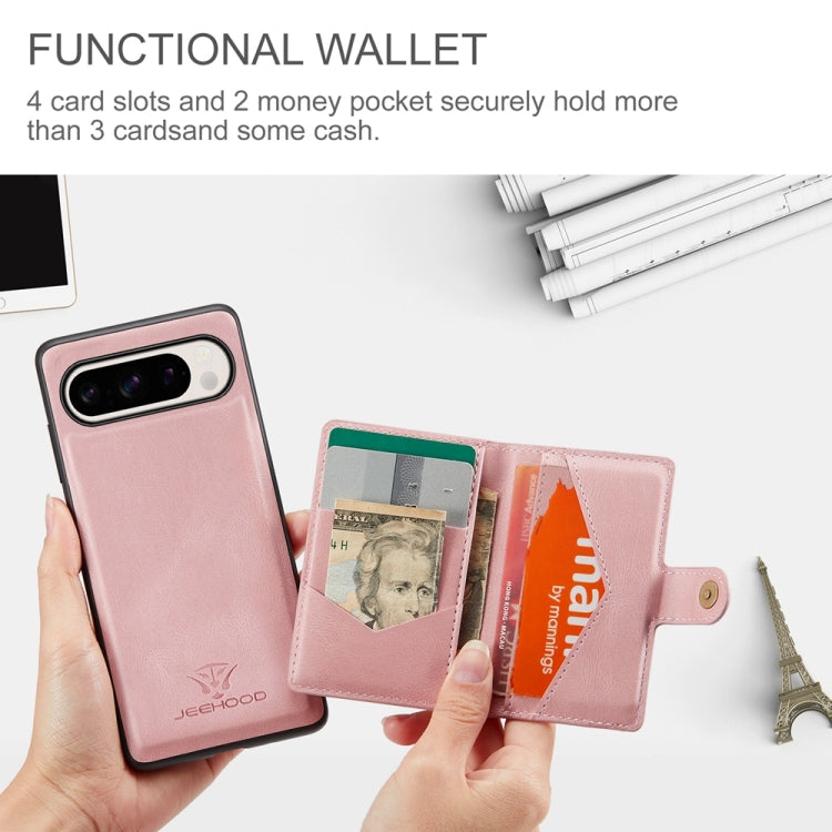 For Google Pixel 9 Pro JEEHOOD J01 Retro Magnetic Detachable Wallet Phone Case(Pink) - Google Cases by JEEHOOD | Online Shopping South Africa | PMC TechLife | Buy Now Pay Later Mobicred