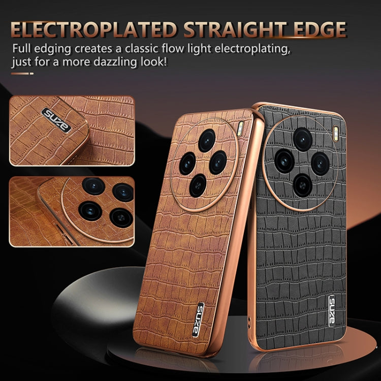 For vivo X100 5G AZNS Electroplated Frame Crocodile Texture Full Coverage Phone Case(Brown) - vivo Cases by AZNS | Online Shopping South Africa | PMC Jewellery | Buy Now Pay Later Mobicred