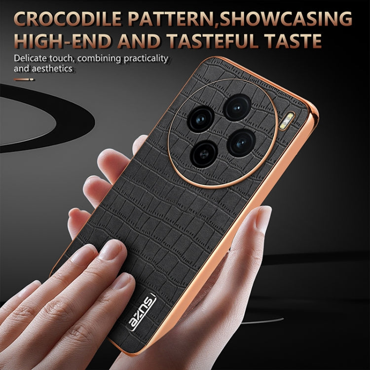 For vivo X100 5G AZNS Electroplated Frame Crocodile Texture Full Coverage Phone Case(Brown) - vivo Cases by AZNS | Online Shopping South Africa | PMC Jewellery | Buy Now Pay Later Mobicred