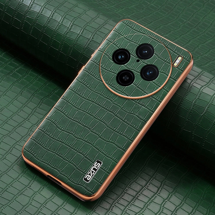 For vivo X100 Pro 5G / X100s Pro AZNS Electroplated Frame Crocodile Texture Full Coverage Phone Case(Green) - vivo Cases by AZNS | Online Shopping South Africa | PMC Jewellery | Buy Now Pay Later Mobicred