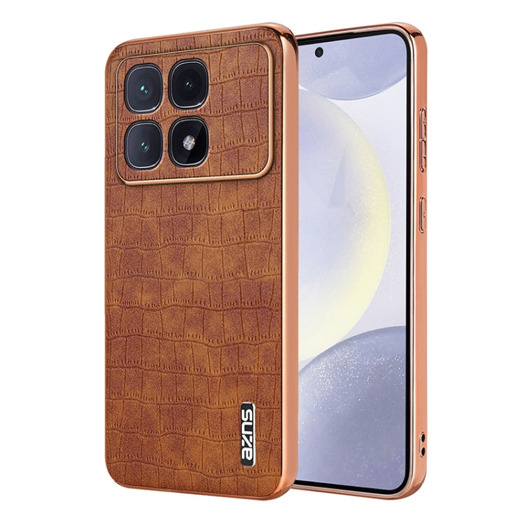 For Redmi K70 Ultra AZNS Electroplated Frame Crocodile Texture Full Coverage Phone Case(Brown) - Xiaomi Cases by AZNS | Online Shopping South Africa | PMC Jewellery | Buy Now Pay Later Mobicred