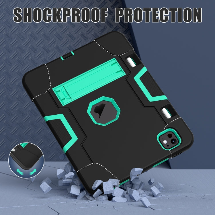 For iPad Pro 11 2024 Contrast Color Silicone Acrylic PC Tablet Case with Holder(Black Mint Green) - iPad Pro 11 2024 Cases by PMC TechLife | Online Shopping South Africa | PMC TechLife | Buy Now Pay Later Mobicred