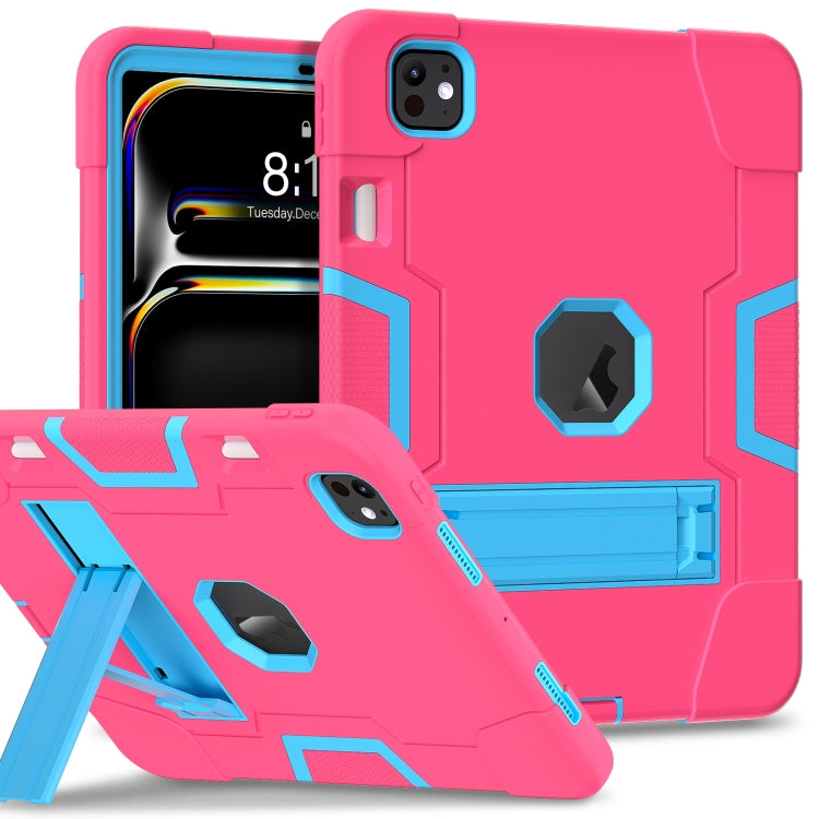 For iPad Pro 11 2024 Contrast Color Silicone Acrylic PC Tablet Case with Holder(Rose Red Blue) - iPad Pro 11 2024 Cases by PMC TechLife | Online Shopping South Africa | PMC TechLife | Buy Now Pay Later Mobicred