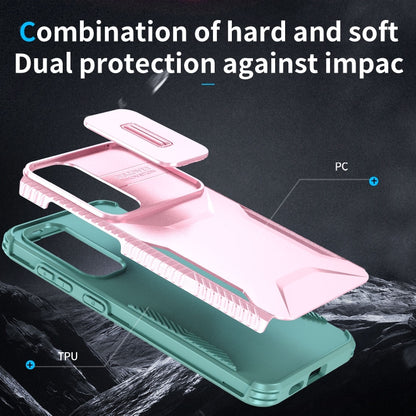 For Samsung Galaxy S25 5G / S24 5G Sliding Camshield Phone Case(Pink + Grey Green) - Galaxy S24 5G Cases by PMC Jewellery | Online Shopping South Africa | PMC Jewellery | Buy Now Pay Later Mobicred