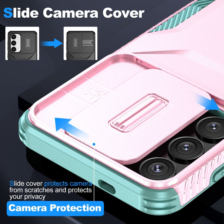 For Samsung Galaxy S25 5G / S24 5G Sliding Camshield Phone Case(Pink + Grey Green) - Galaxy S24 5G Cases by PMC Jewellery | Online Shopping South Africa | PMC Jewellery | Buy Now Pay Later Mobicred