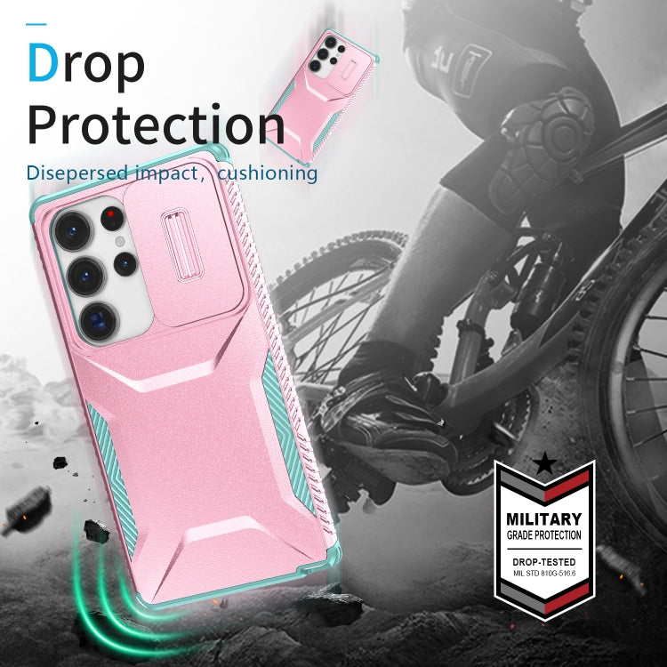 For Samsung Galaxy S25 Ultra 5G Sliding Camshield Phone Case(Pink + Grey Green) - Galaxy S25 Ultra 5G Cases by PMC Jewellery | Online Shopping South Africa | PMC Jewellery | Buy Now Pay Later Mobicred