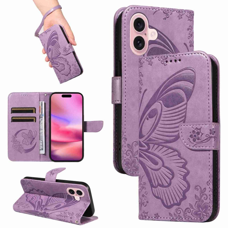 For iPhone 16 Swallowtail Butterfly Embossed Leather Phone Case(Purple) - iPhone 16 Cases by PMC Jewellery | Online Shopping South Africa | PMC Jewellery | Buy Now Pay Later Mobicred