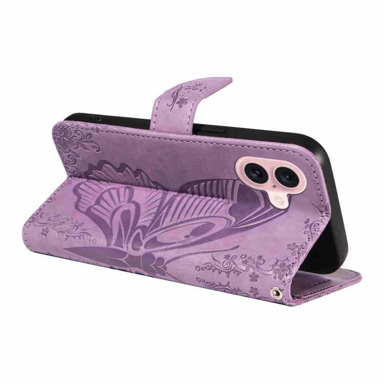 For iPhone 16 Swallowtail Butterfly Embossed Leather Phone Case(Purple) - iPhone 16 Cases by PMC Jewellery | Online Shopping South Africa | PMC Jewellery | Buy Now Pay Later Mobicred