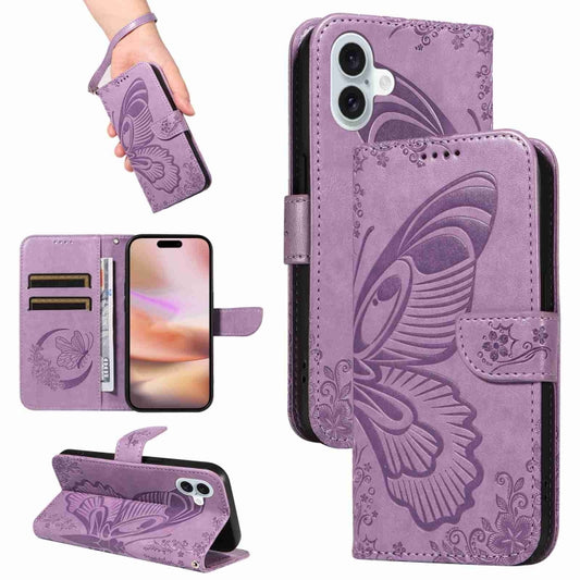 For iPhone 16 Plus Swallowtail Butterfly Embossed Leather Phone Case(Purple) - iPhone 16 Plus Cases by PMC Jewellery | Online Shopping South Africa | PMC Jewellery | Buy Now Pay Later Mobicred