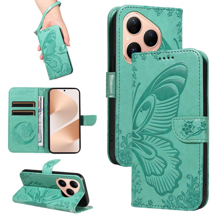 For Huawei Pura 80 5G Swallowtail Butterfly Embossed Leather Phone Case(Green) - free shipping - PMC TechLife - Order now!