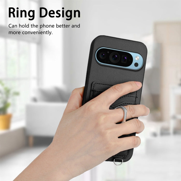 For Google Pixel 9 Pro XL R20 Crossbody Rope Ring Card Holder Phone Case(Black) - Google Cases by PMC TechLife | Online Shopping South Africa | PMC TechLife | Buy Now Pay Later Mobicred