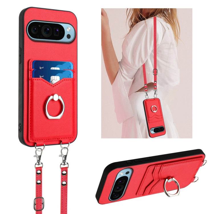 For Google Pixel 9 Pro XL R20 Crossbody Rope Ring Card Holder Phone Case(Red) - Google Cases by PMC TechLife | Online Shopping South Africa | PMC TechLife | Buy Now Pay Later Mobicred