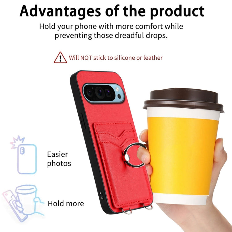For Google Pixel 9 Pro XL R20 Crossbody Rope Ring Card Holder Phone Case(Red) - Google Cases by PMC TechLife | Online Shopping South Africa | PMC TechLife | Buy Now Pay Later Mobicred