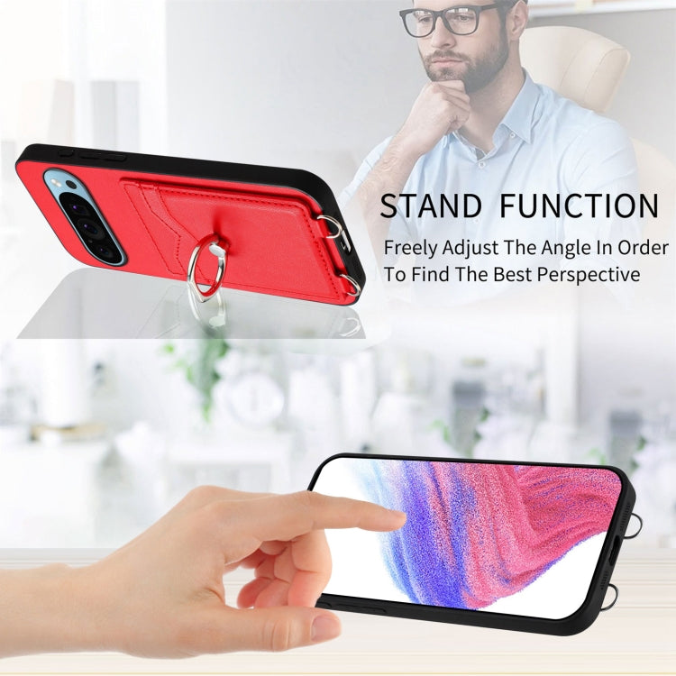 For Google Pixel 9 Pro XL R20 Crossbody Rope Ring Card Holder Phone Case(Red) - Google Cases by PMC TechLife | Online Shopping South Africa | PMC TechLife | Buy Now Pay Later Mobicred
