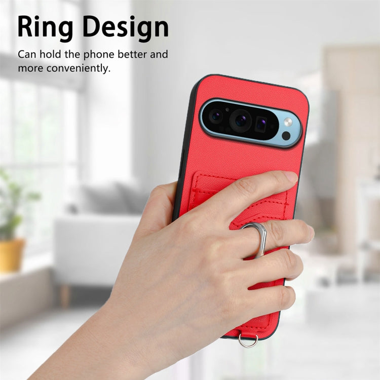 For Google Pixel 9 Pro XL R20 Crossbody Rope Ring Card Holder Phone Case(Red) - Google Cases by PMC TechLife | Online Shopping South Africa | PMC TechLife | Buy Now Pay Later Mobicred