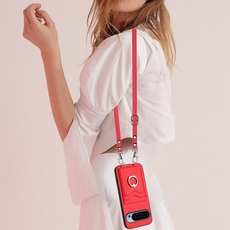 For Google Pixel 9 Pro XL R20 Crossbody Rope Ring Card Holder Phone Case(Red) - Google Cases by PMC TechLife | Online Shopping South Africa | PMC TechLife | Buy Now Pay Later Mobicred