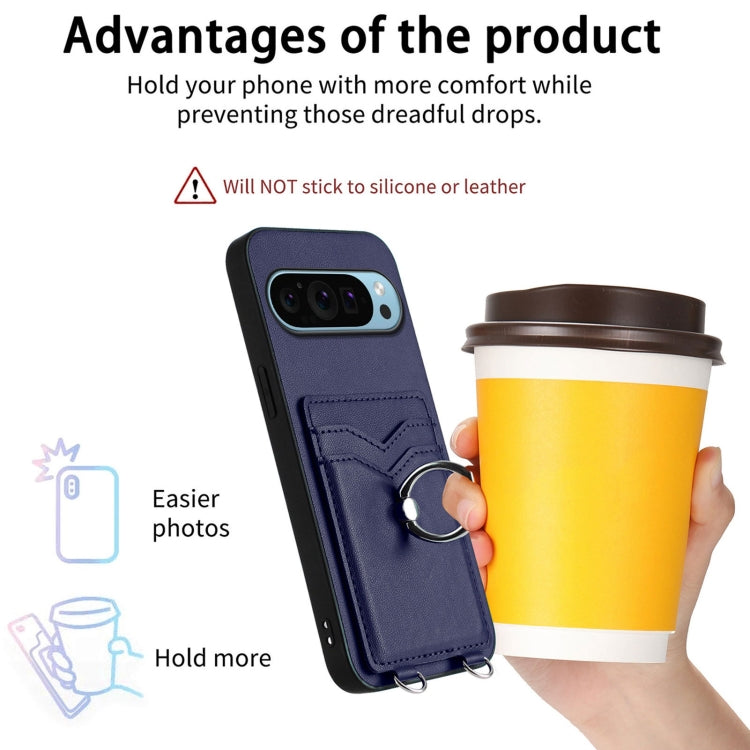 For Google Pixel 9 Pro XL R20 Crossbody Rope Ring Card Holder Phone Case(Blue) - Google Cases by PMC TechLife | Online Shopping South Africa | PMC TechLife | Buy Now Pay Later Mobicred