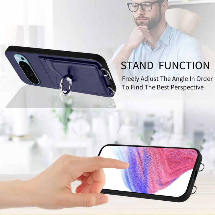 For Google Pixel 9 Pro XL R20 Crossbody Rope Ring Card Holder Phone Case(Blue) - Google Cases by PMC TechLife | Online Shopping South Africa | PMC TechLife | Buy Now Pay Later Mobicred