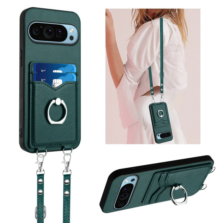 For Google Pixel 9 Pro XL R20 Crossbody Rope Ring Card Holder Phone Case(Green) - Google Cases by PMC Jewellery | Online Shopping South Africa | PMC Jewellery | Buy Now Pay Later Mobicred