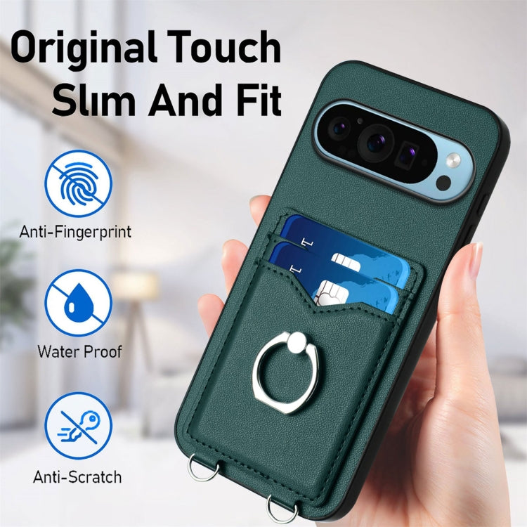 For Google Pixel 9 Pro XL R20 Crossbody Rope Ring Card Holder Phone Case(Green) - Google Cases by PMC TechLife | Online Shopping South Africa | PMC TechLife | Buy Now Pay Later Mobicred