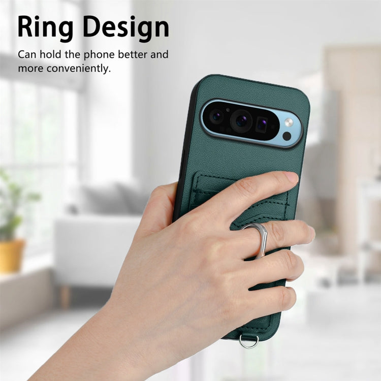For Google Pixel 9 Pro XL R20 Crossbody Rope Ring Card Holder Phone Case(Green) - Google Cases by PMC TechLife | Online Shopping South Africa | PMC TechLife | Buy Now Pay Later Mobicred
