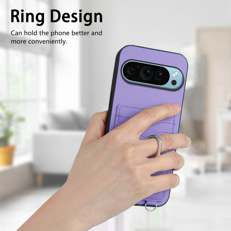 For Google Pixel 9 Pro XL R20 Crossbody Rope Ring Card Holder Phone Case(Purple) - Google Cases by PMC Jewellery | Online Shopping South Africa | PMC Jewellery | Buy Now Pay Later Mobicred