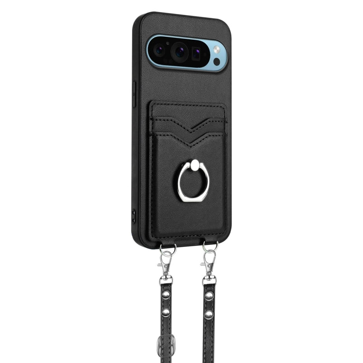 For Google Pixel 9 / 9 Pro R20 Crossbody Rope Ring Card Holder Phone Case(Black) - Google Cases by PMC Jewellery | Online Shopping South Africa | PMC Jewellery | Buy Now Pay Later Mobicred