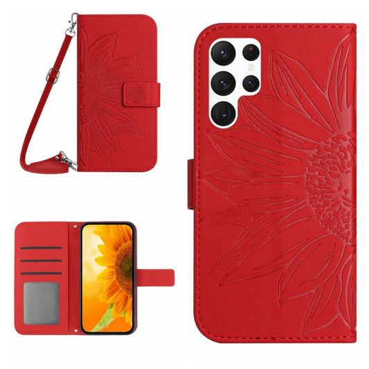 For Samsung Galaxy S25 Ultra 5G Skin Feel Sun Flower Embossed Flip Leather Phone Case with Lanyard(Red) - Galaxy S25 Ultra 5G Cases by PMC Jewellery | Online Shopping South Africa | PMC Jewellery | Buy Now Pay Later Mobicred