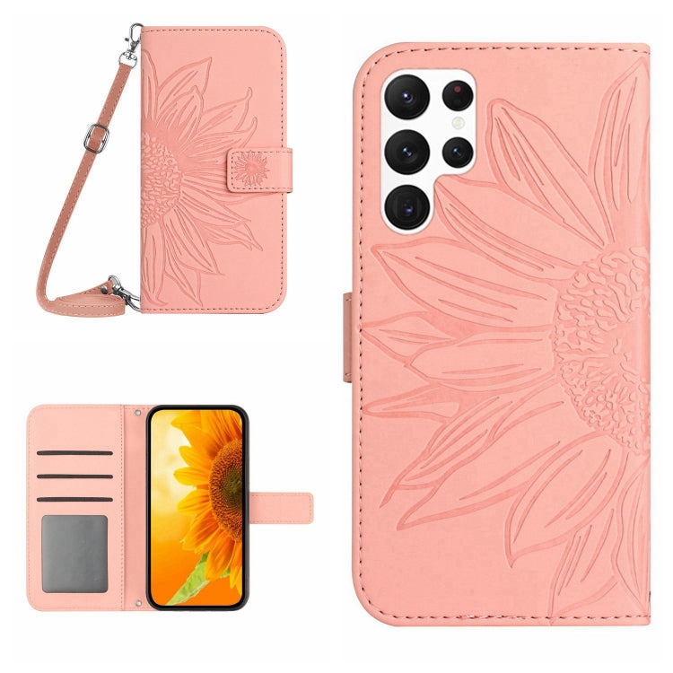 For Samsung Galaxy S25 Ultra 5G Skin Feel Sun Flower Embossed Flip Leather Phone Case with Lanyard(Pink) - Galaxy S25 Ultra 5G Cases by PMC Jewellery | Online Shopping South Africa | PMC Jewellery | Buy Now Pay Later Mobicred