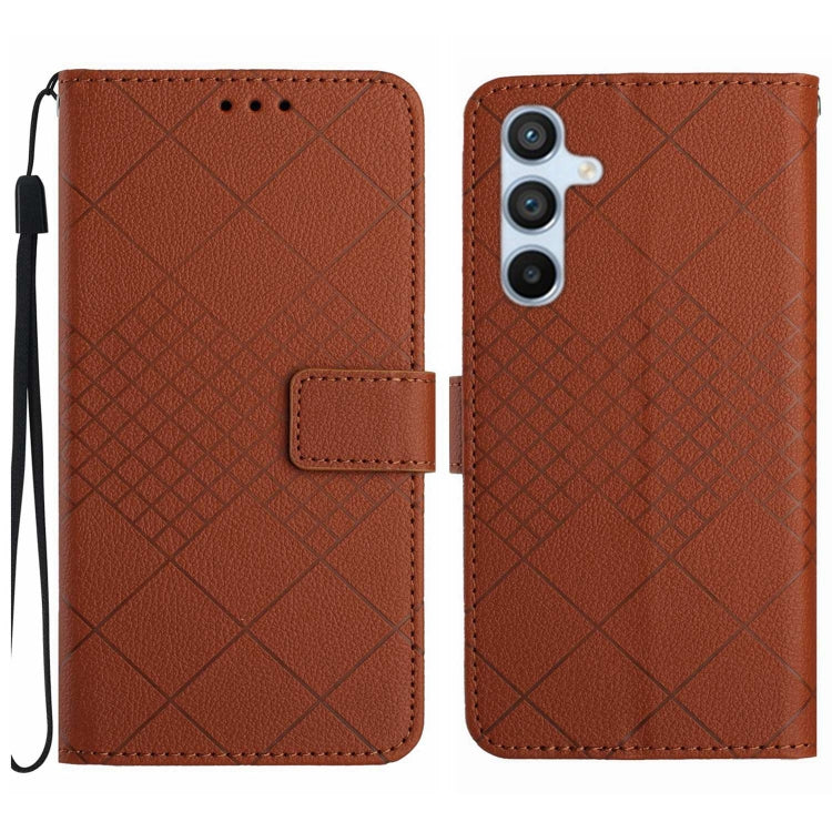 For Samsung Galaxy S25 5G Rhombic Grid Texture Leather Phone Case(Brown) - Galaxy S25 5G Cases by PMC Jewellery | Online Shopping South Africa | PMC Jewellery | Buy Now Pay Later Mobicred