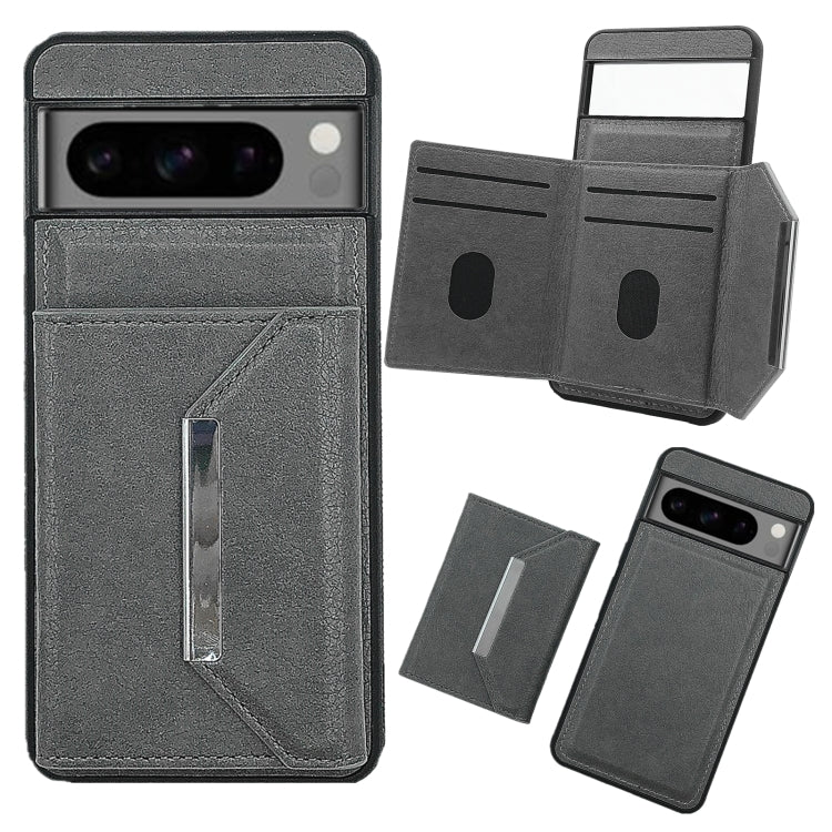 For Google Pixel 9 / 9 Pro Solid Color Metal Buckle Card Slots Bag Phone Case(Grey) - Google Cases by PMC TechLife | Online Shopping South Africa | PMC TechLife | Buy Now Pay Later Mobicred