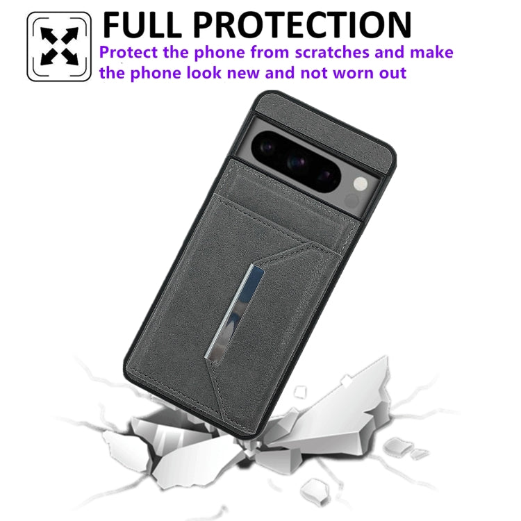 For Google Pixel 9 / 9 Pro Solid Color Metal Buckle Card Slots Bag Phone Case(Grey) - Google Cases by PMC TechLife | Online Shopping South Africa | PMC TechLife | Buy Now Pay Later Mobicred