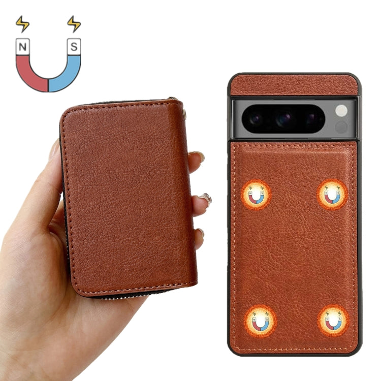 For Google Pixel 9 Pro XL Solid Color Zipper 11-Card Slots Bag Phone Case with Lanyard(Brown) - Google Cases by PMC TechLife | Online Shopping South Africa | PMC TechLife | Buy Now Pay Later Mobicred