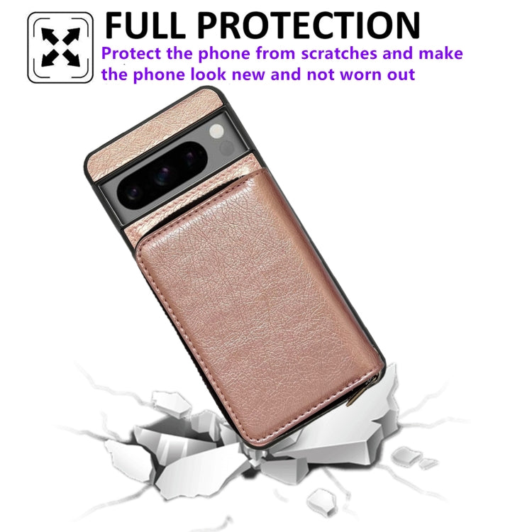 For Google Pixel 8 Pro Solid Color Zipper 11-Card Slots Bag Phone Case with Lanyard(Rose Gold) - Google Cases by PMC TechLife | Online Shopping South Africa | PMC TechLife | Buy Now Pay Later Mobicred