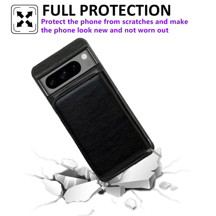 For Google Pixel 8 Solid Color Zipper 11-Card Slots Bag Phone Case with Lanyard(Black) - Google Cases by PMC TechLife | Online Shopping South Africa | PMC TechLife | Buy Now Pay Later Mobicred