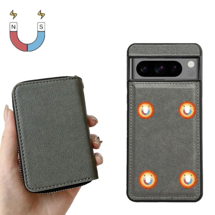 For Google Pixel 7 Solid Color Zipper 11-Card Slots Bag Phone Case with Lanyard(Grey) - Google Cases by PMC TechLife | Online Shopping South Africa | PMC TechLife | Buy Now Pay Later Mobicred