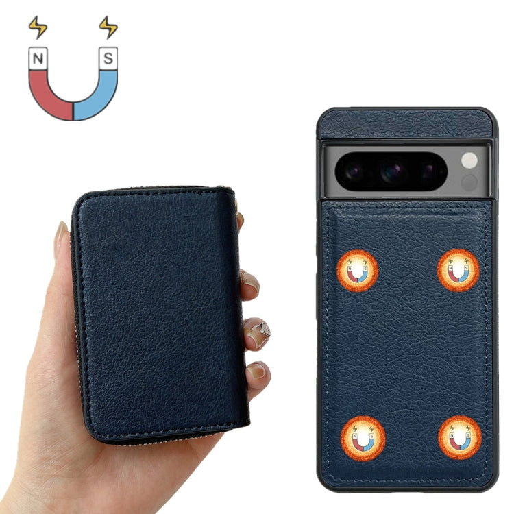 For Google Pixel 6 Pro Solid Color Zipper 11-Card Slots Bag Phone Case with Lanyard(Blue) - Google Cases by PMC TechLife | Online Shopping South Africa | PMC TechLife | Buy Now Pay Later Mobicred
