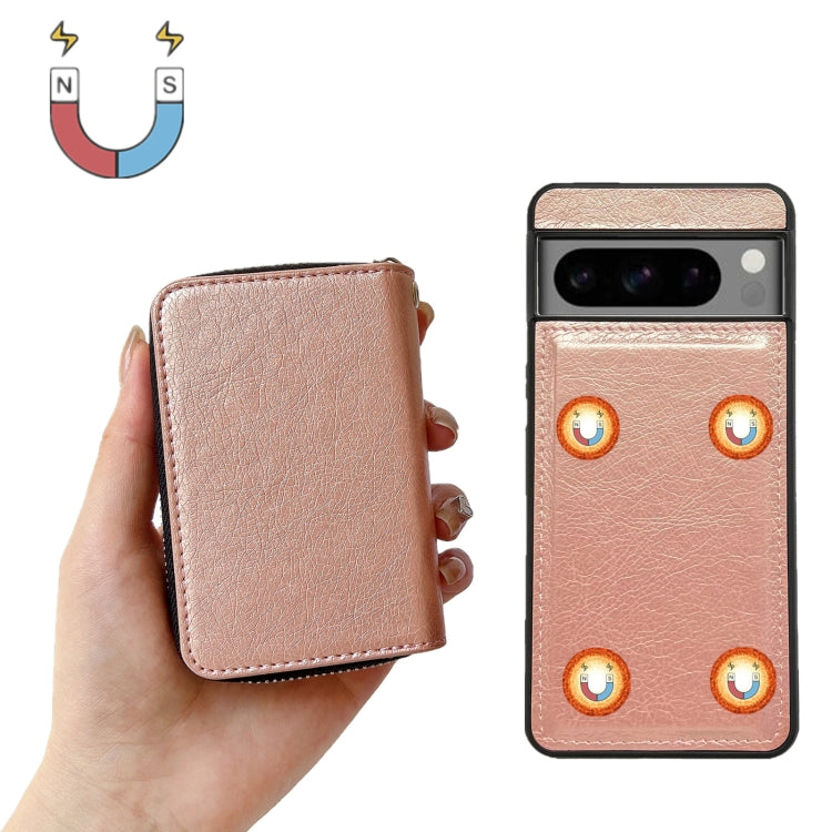 For Google Pixel 6 Pro Solid Color Zipper 11-Card Slots Bag Phone Case with Lanyard(Rose Gold) - Google Cases by PMC TechLife | Online Shopping South Africa | PMC TechLife | Buy Now Pay Later Mobicred