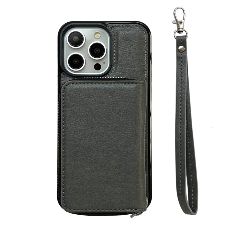 For iPhone 16 Pro Max Solid Color Zipper 11-Card Slots Bag Phone Case with Lanyard(Grey) - iPhone 16 Pro Max Cases by PMC Jewellery | Online Shopping South Africa | PMC Jewellery | Buy Now Pay Later Mobicred