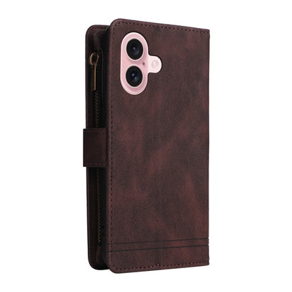 For iPhone 16 Skin Feel Multi-Card Wallet Zipper Leather Phone Case(Brown) - iPhone 16 Cases by PMC Jewellery | Online Shopping South Africa | PMC Jewellery | Buy Now Pay Later Mobicred