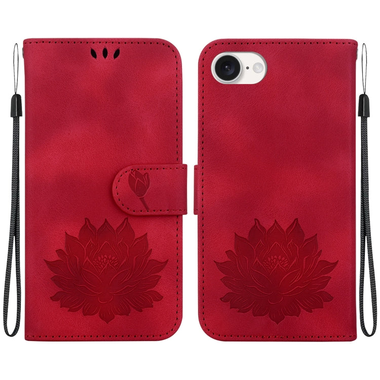 For iPhone 16e Lotus Embossed Leather Phone Case(Red) - iPhone 16e Cases by PMC TechLife | Online Shopping South Africa | PMC TechLife | Buy Now Pay Later Mobicred