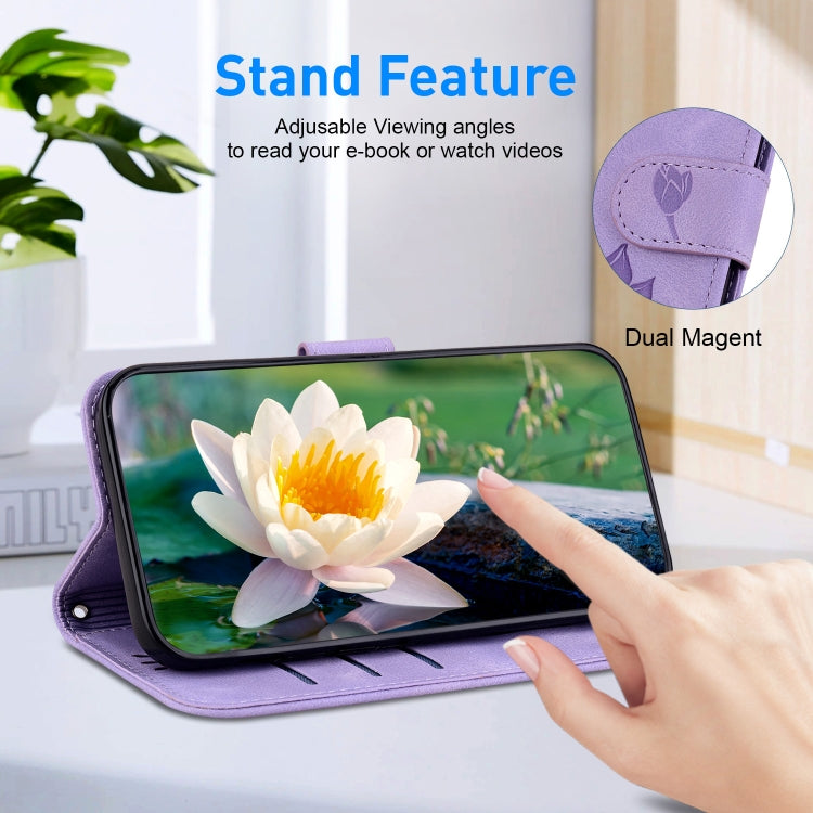 For iPhone 16e Lotus Embossed Leather Phone Case(Purple) - iPhone 16e Cases by PMC TechLife | Online Shopping South Africa | PMC TechLife | Buy Now Pay Later Mobicred