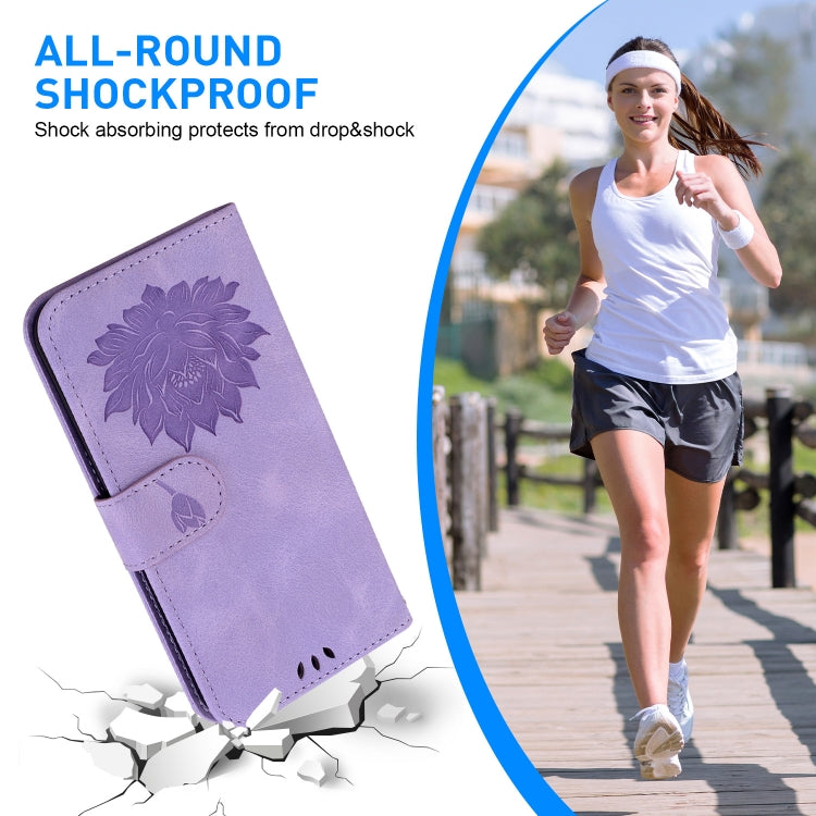 For iPhone 16e Lotus Embossed Leather Phone Case(Purple) - iPhone 16e Cases by PMC TechLife | Online Shopping South Africa | PMC TechLife | Buy Now Pay Later Mobicred