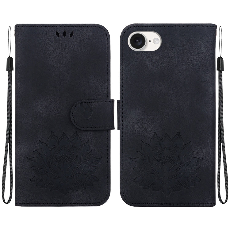 For iPhone 16e Lotus Embossed Leather Phone Case(Black) - iPhone 16e Cases by PMC TechLife | Online Shopping South Africa | PMC TechLife | Buy Now Pay Later Mobicred