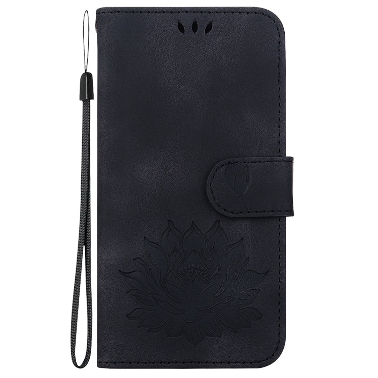 For iPhone 16e Lotus Embossed Leather Phone Case(Black) - iPhone 16e Cases by PMC TechLife | Online Shopping South Africa | PMC TechLife | Buy Now Pay Later Mobicred