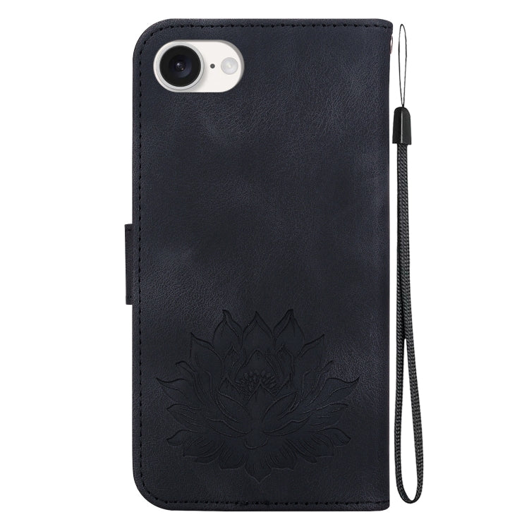 For iPhone 16e Lotus Embossed Leather Phone Case(Black) - iPhone 16e Cases by PMC TechLife | Online Shopping South Africa | PMC TechLife | Buy Now Pay Later Mobicred