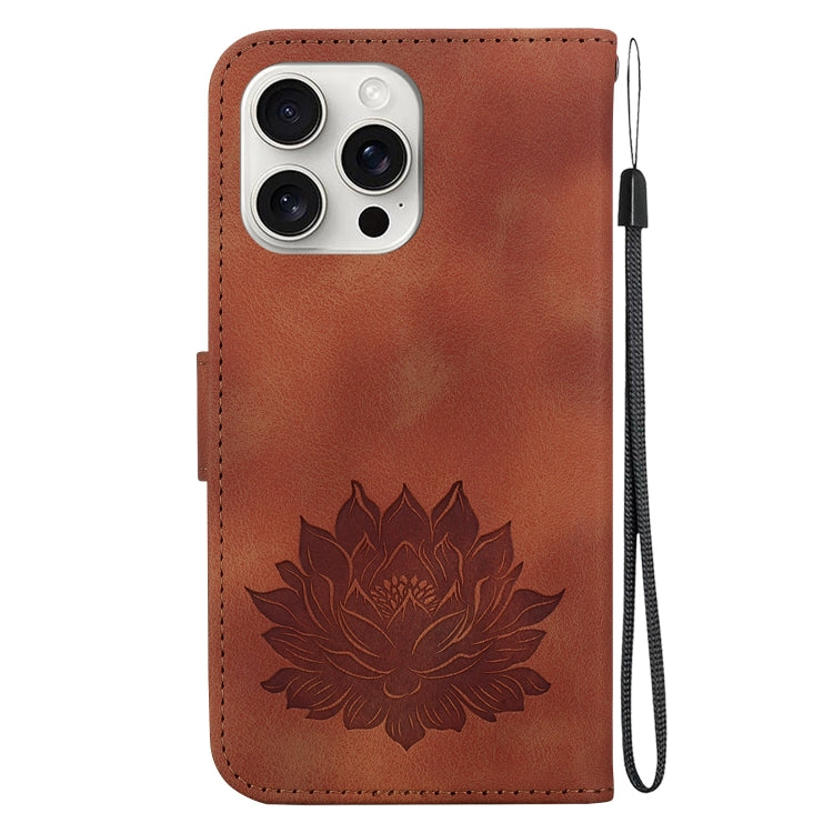 For iPhone 16 Pro Max Lotus Embossed Leather Phone Case(Brown) - iPhone 16 Pro Max Cases by PMC TechLife | Online Shopping South Africa | PMC TechLife | Buy Now Pay Later Mobicred