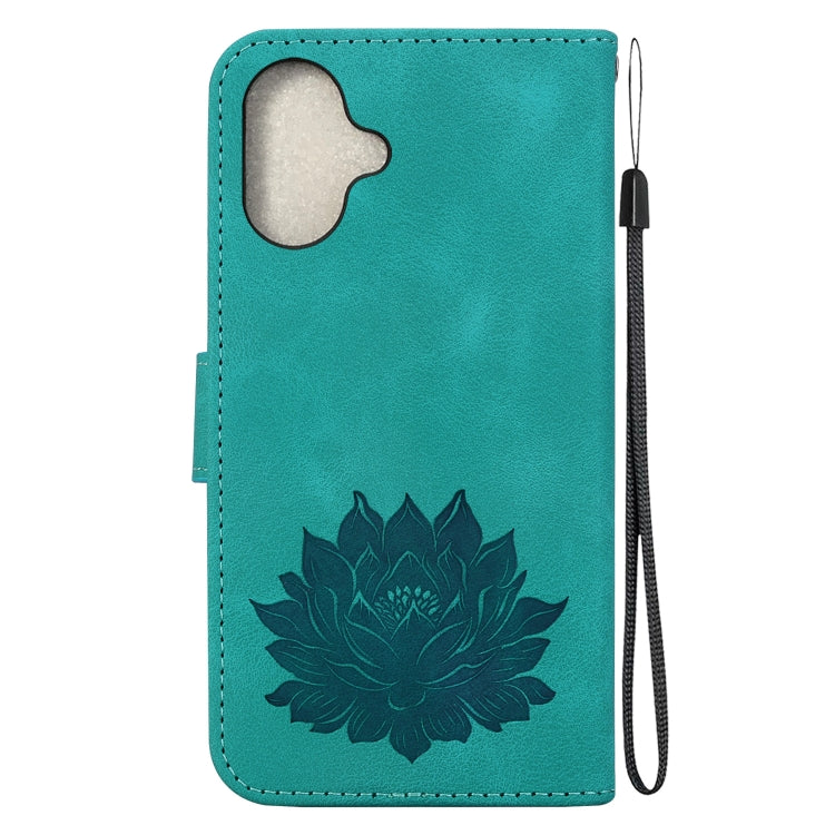 For iPhone 16 Plus Lotus Embossed Leather Phone Case(Green) - iPhone 16 Plus Cases by PMC TechLife | Online Shopping South Africa | PMC TechLife | Buy Now Pay Later Mobicred