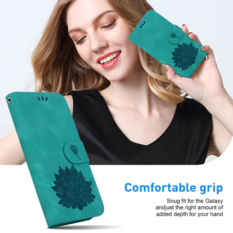 For iPhone 16 Plus Lotus Embossed Leather Phone Case(Green) - iPhone 16 Plus Cases by PMC TechLife | Online Shopping South Africa | PMC TechLife | Buy Now Pay Later Mobicred